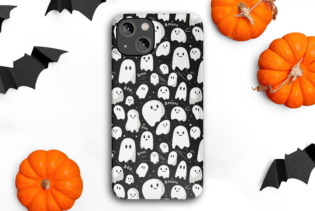 Halloween Kawaii Ghost iPhone Case 14 13 12 11 Pro XR, Spooky Cute Hard Tough Protective Cover Case