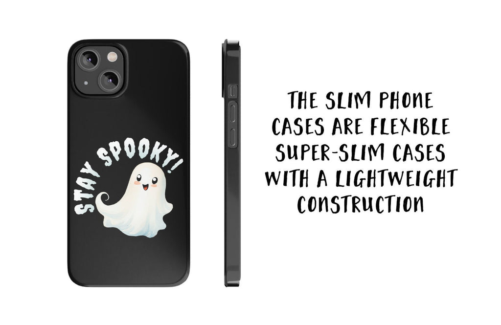 Stay Spooky Halloween Kawaii Ghost iPhone Case 14 13 12 11 Pro XR, Cute Hard Tough Protective Cover Case