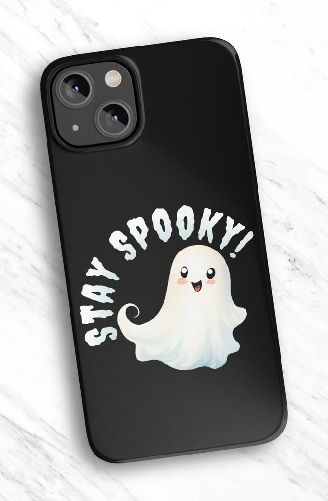 Stay Spooky Halloween Kawaii Ghost iPhone Case 14 13 12 11 Pro XR, Cute Hard Tough Protective Cover Case
