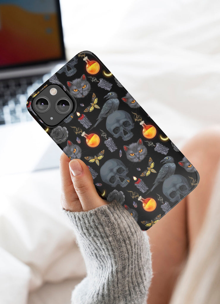Halloween Witchy Spooky iPhone Case 14 13 12 11 Pro XR, Magic Wizard Hard Tough Protective Cover Case