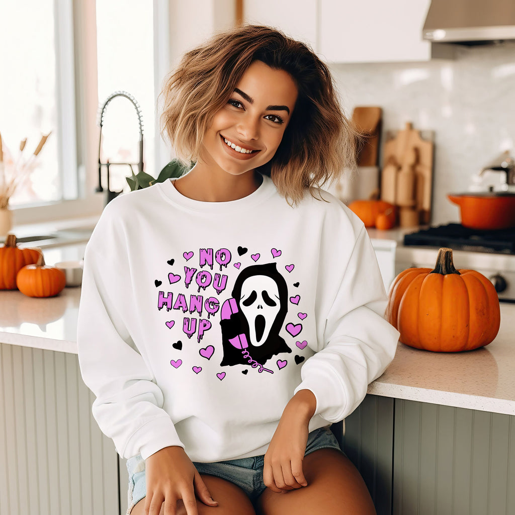 Scream Ghostface No You Hang Up Halloween Shirt, Crewneck Sweatshirt Sweater Costume, Horror Movie Graphic Tee