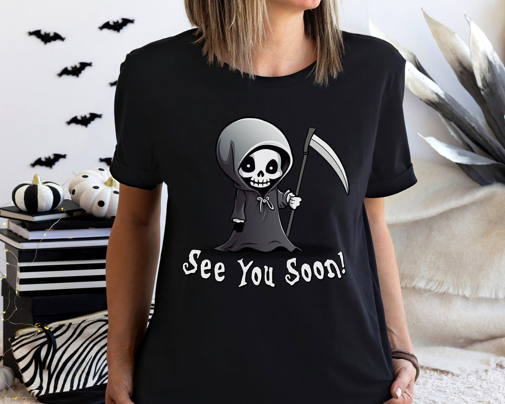 Grim Reaper Halloween Shirt, Kawaii Crewneck Sweatshirt Sweater Costume, Spooky Cute Halloween T-shirt, Funny Halloween Graphic Tee