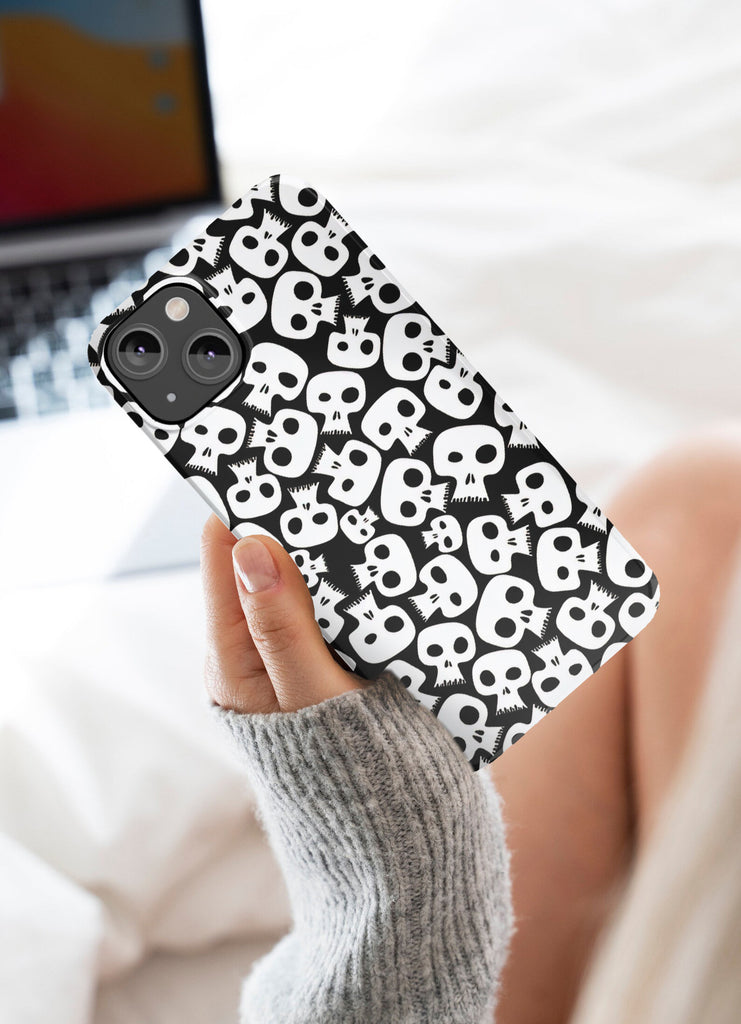 Halloween Spooky Skeleton Skulls iPhone Case 14 13 12 11 Pro XR, Seasonal Goth Hard Tough Cover