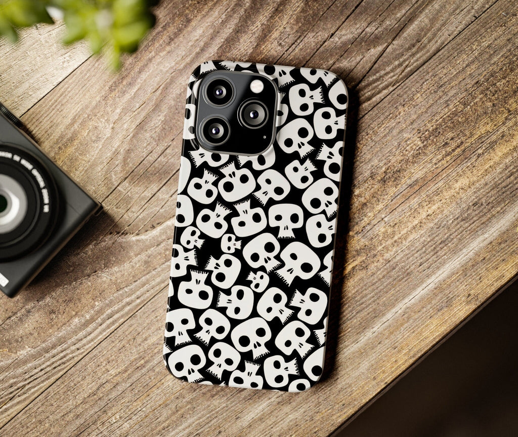 Halloween Spooky Skeleton Skulls iPhone Case 14 13 12 11 Pro XR, Seasonal Goth Hard Tough Cover