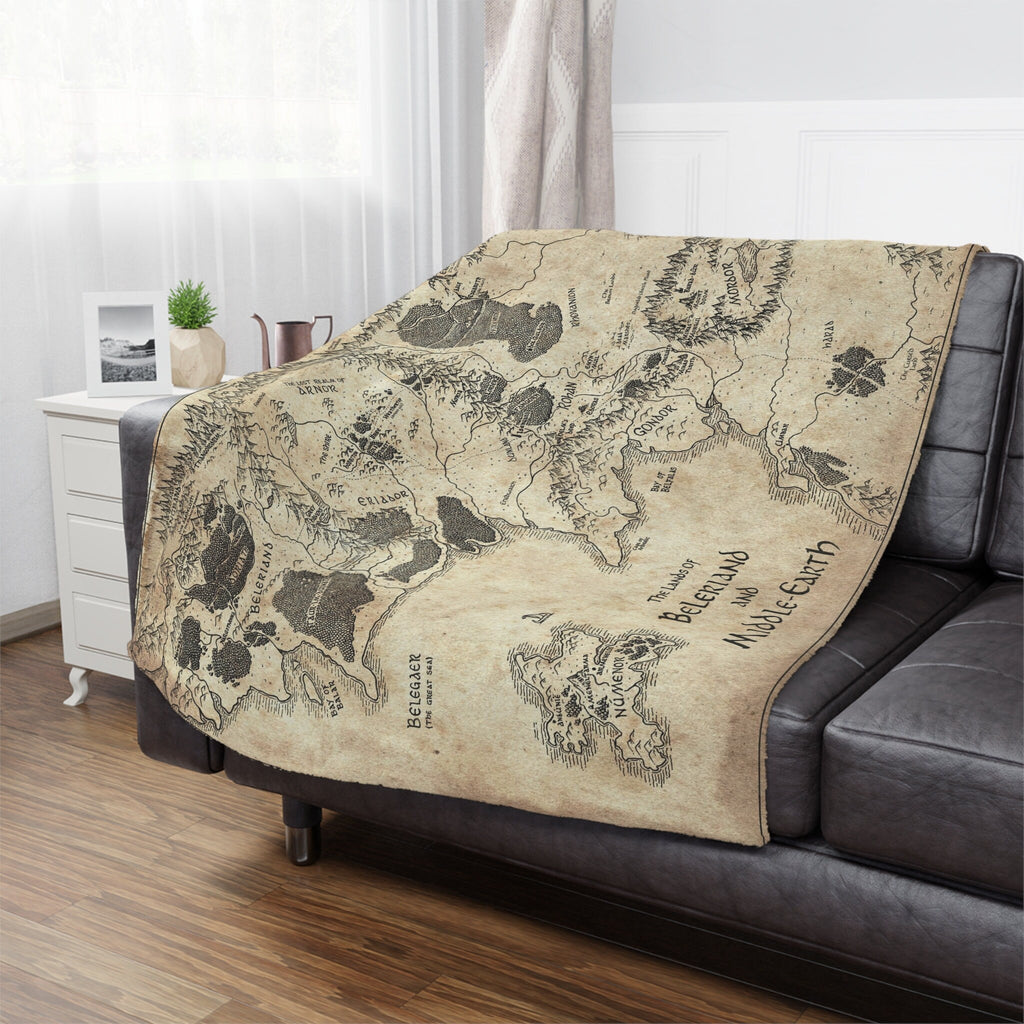 Beleriand Middle Earth Map Blanket, Lord of the Rings LOTR Pillow, Silmarillion Tolkien Gift Fantasy Home Decor