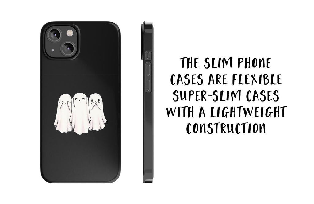 Halloween Kawaii Ghost iPhone Case 14 13 12 11 Pro XR, Spooky Cute Hard Protective Cover Case, See No Evil