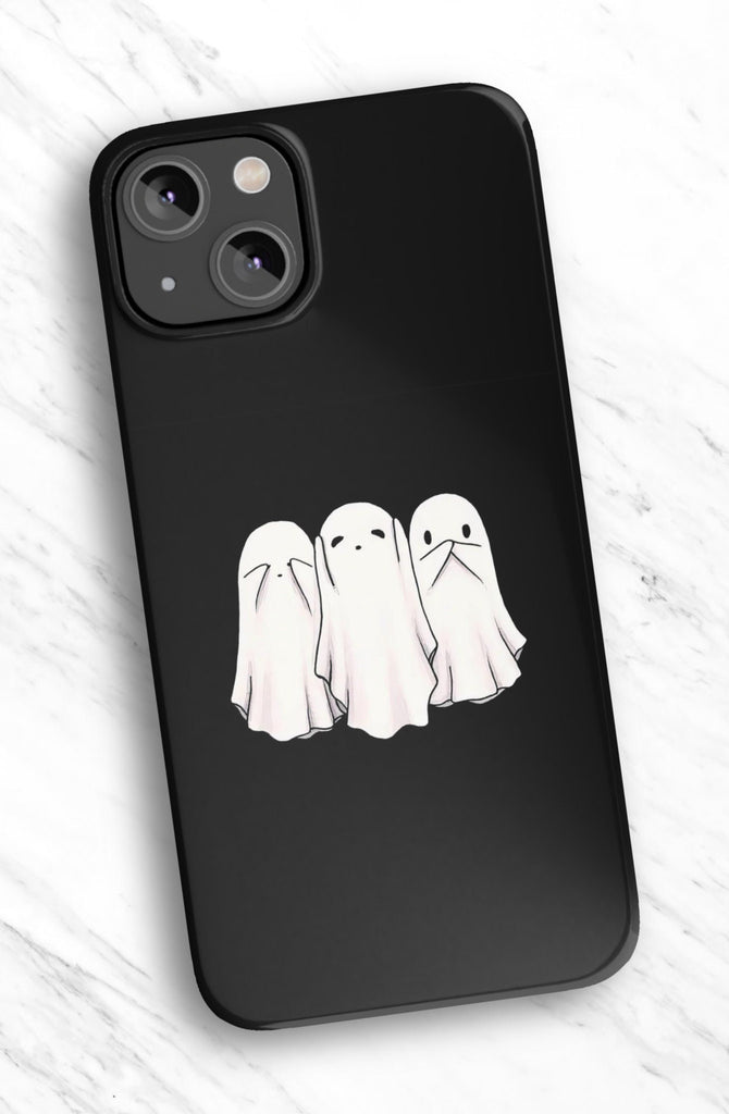 Halloween Kawaii Ghost iPhone Case 14 13 12 11 Pro XR, Spooky Cute Hard Protective Cover Case, See No Evil