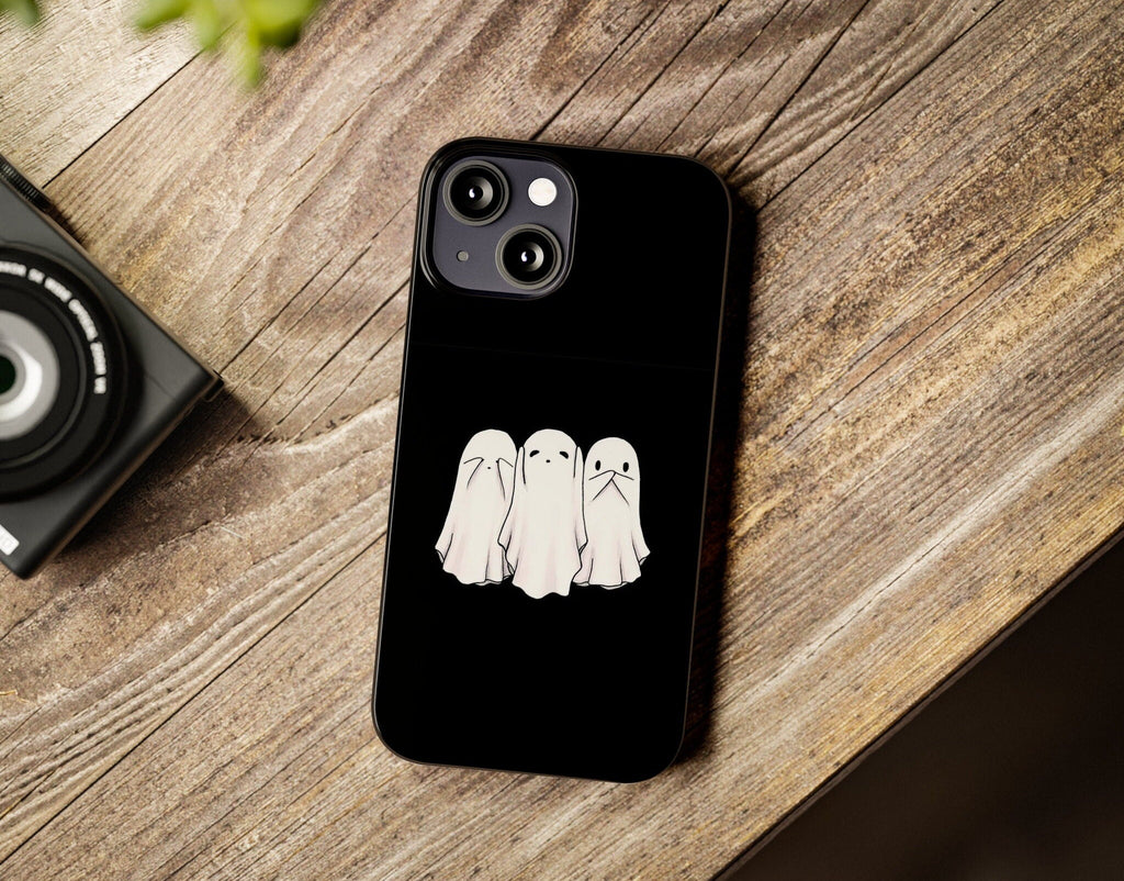 Halloween Kawaii Ghost iPhone Case 14 13 12 11 Pro XR, Spooky Cute Hard Protective Cover Case, See No Evil