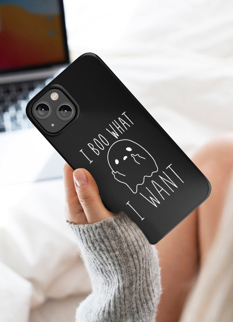 Funny Halloween Ghost iPhone Case 14 13 12 11 Pro XR, Spooky Cute Kawaii Hard Protective Cover Case, I Boo What I Want!