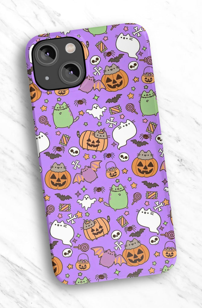 Halloween Kawaii Cat iPhone Case 14 13 12 11 Pro XR, Spooky Cute Hard Protective Cover Case
