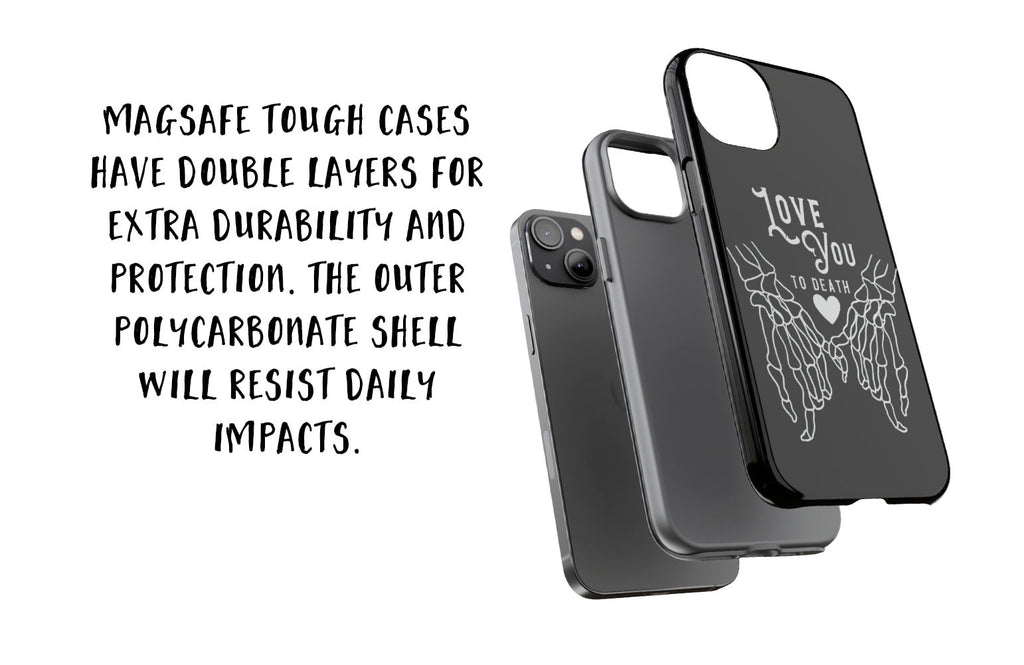 Halloween Romantic Skeleton iPhone Case 14 13 12 11 Pro XR, Love You to Death Gothic Romance Hard Tough Cover