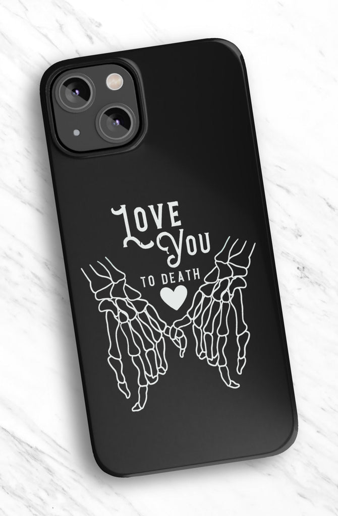 Halloween Romantic Skeleton iPhone Case 14 13 12 11 Pro XR, Love You to Death Gothic Romance Hard Tough Cover