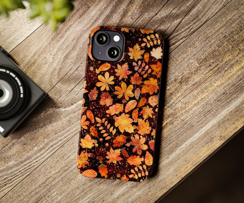 Floral Autumn Fall iPhone Case 14 13 12 11 Pro XR, Cute Fall Leaves Hard Tough Protective Cover Case