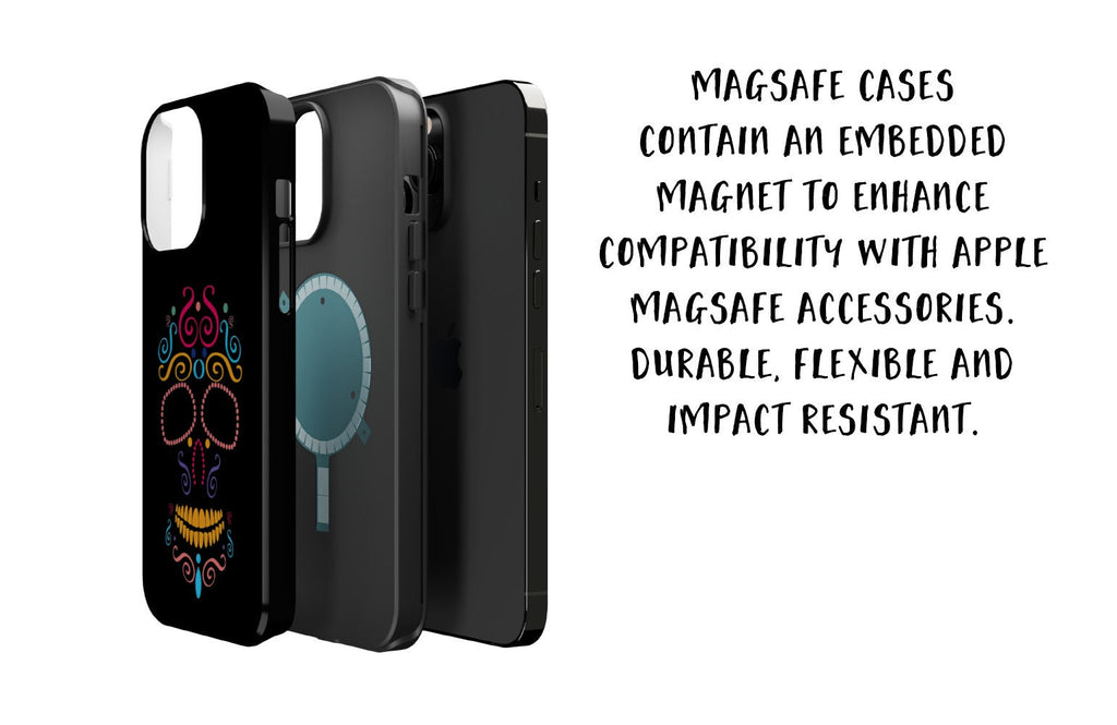 Day of the Dead Sugar Skull iPhone Case 14 13 12 11 Pro XR, Día de los Muertos Calavera Hard Tough Cover, Mexican Folk Art Gift