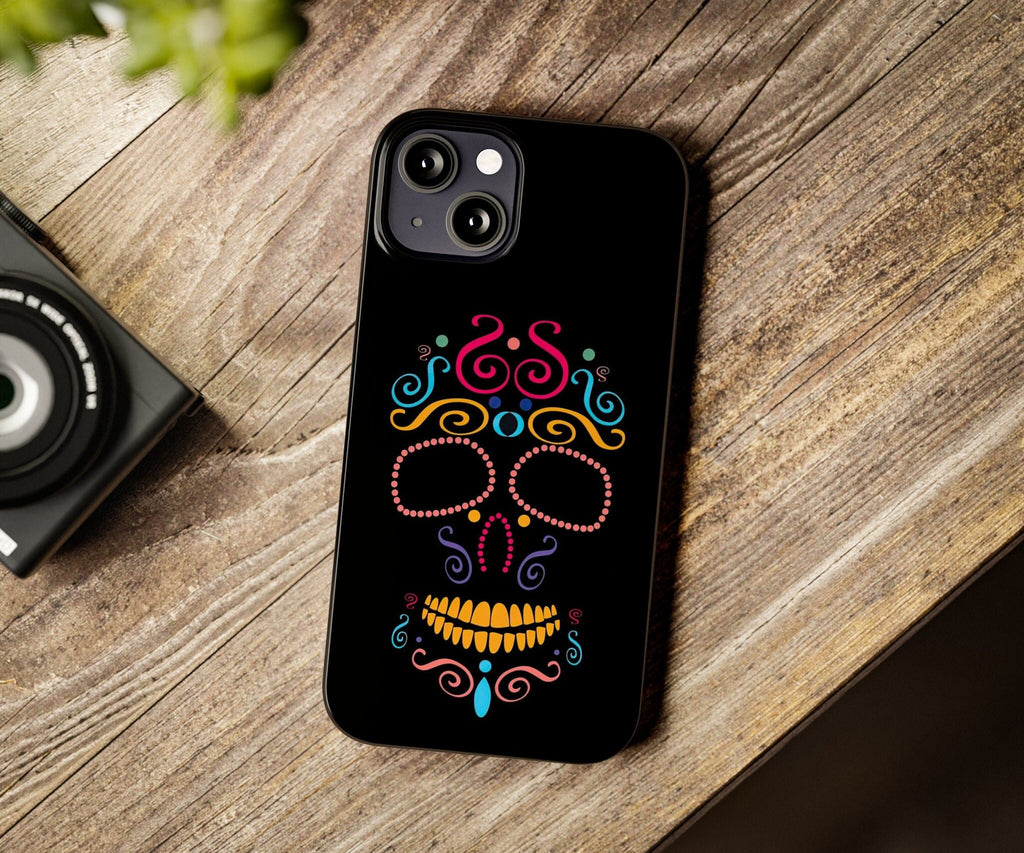 Day of the Dead Sugar Skull iPhone Case 14 13 12 11 Pro XR, Día de los Muertos Calavera Hard Tough Cover, Mexican Folk Art Gift