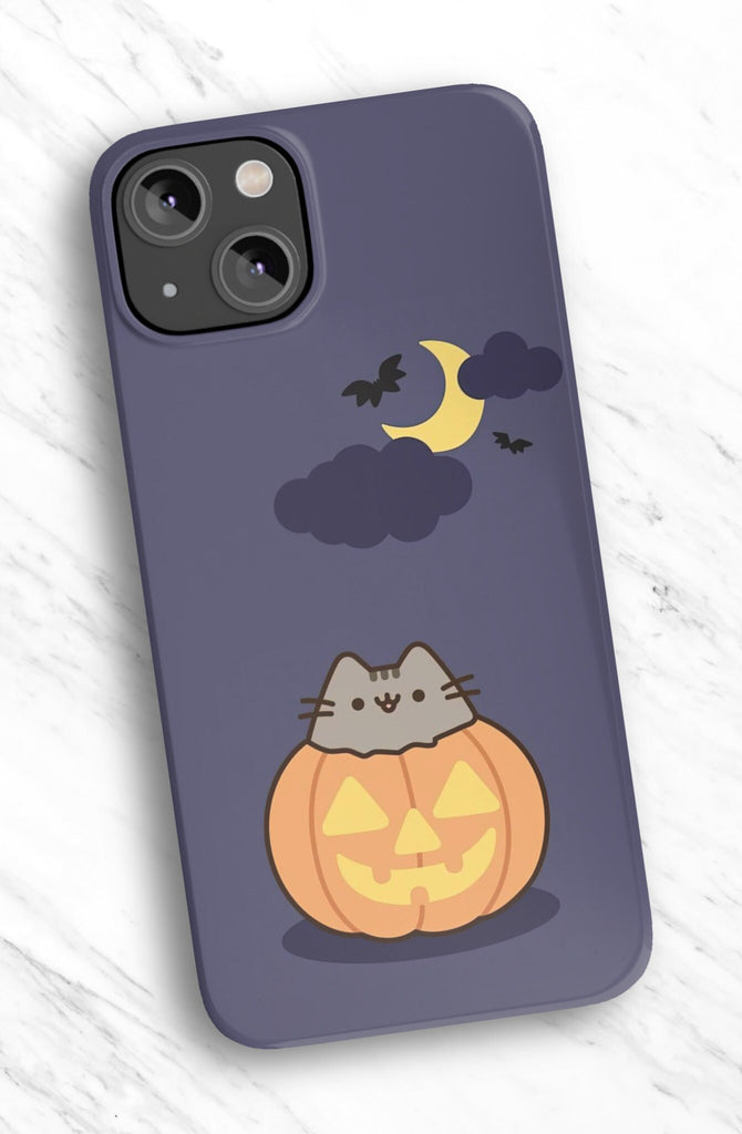 Halloween Kawaii Cat Pumpkin iPhone Case 14 13 12 11 Pro XR, Spooky Cute Hard Protective Cover Case