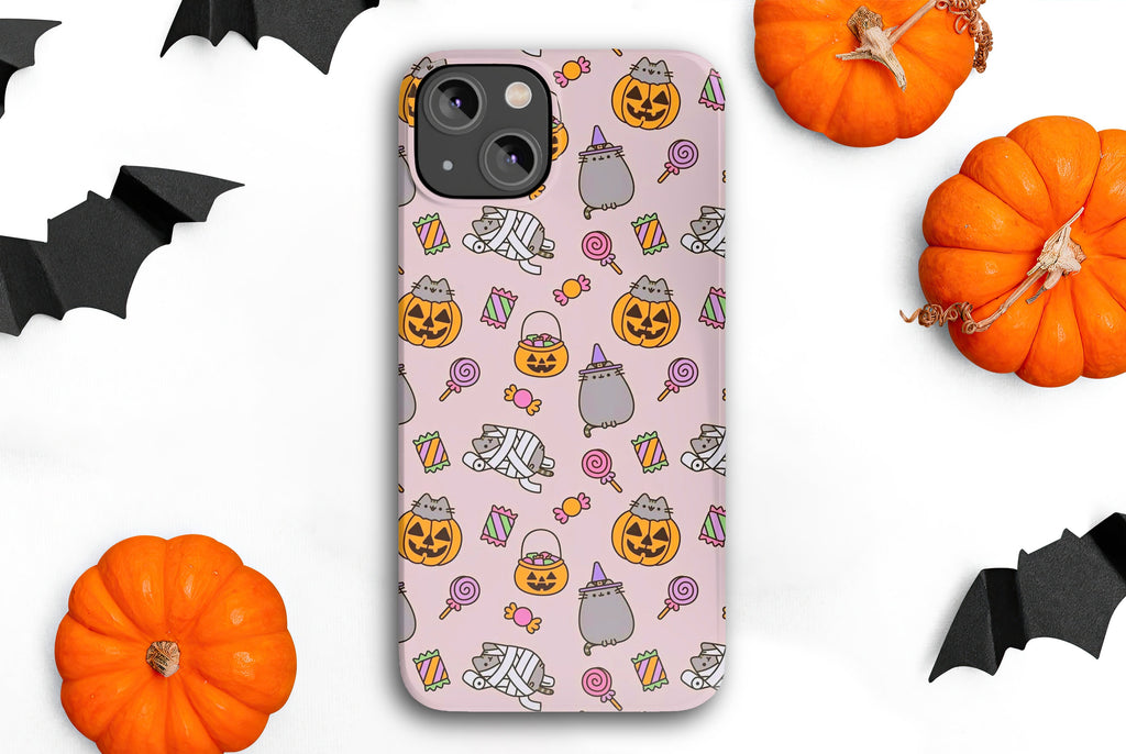 Halloween Kawaii Cat iPhone Case 14 13 12 11 Pro XR, Spooky Cute Hard Protective Cover Case
