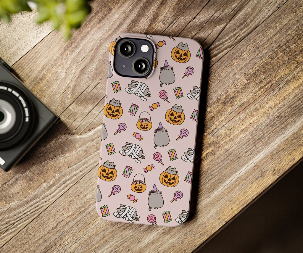 Halloween Kawaii Cat iPhone Case 14 13 12 11 Pro XR, Spooky Cute Hard Protective Cover Case