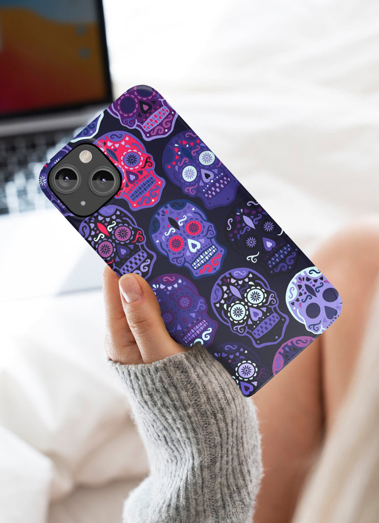 Day of the Dead Sugar Skull iPhone Case 14 13 12 11 Pro XR, Día de los Muertos Calavera Hard Tough Cover, Mexican Folk Art Gift