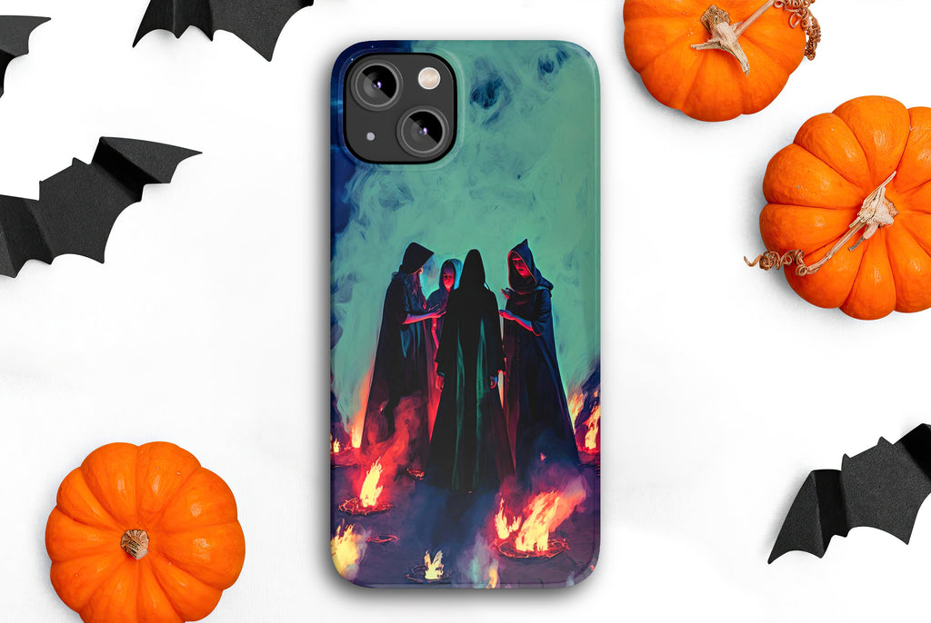 Witchy Salem Wiccan iPhone Case 14 13 12 11 Pro XR, Halloween Spooky Occult Magic Hard Protective Phone Cover