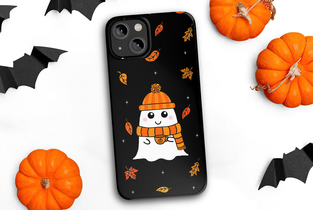 Halloween Kawaii Ghost iPhone Case 14 13 12 11 Pro XR, Cute Autumn Fall Hard Protective Cover Case