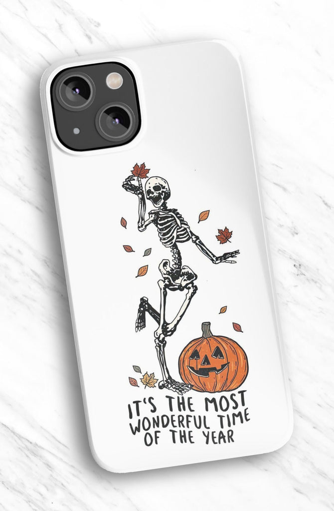 Halloween Spooky Skeleton iPhone Case 14 13 12 11 Pro XR, Fall Season Hard Tough Protective Cover Case