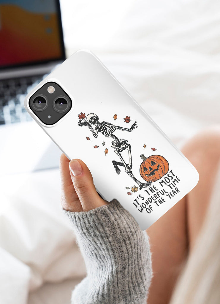 Halloween Spooky Skeleton iPhone Case 14 13 12 11 Pro XR, Fall Season Hard Tough Protective Cover Case