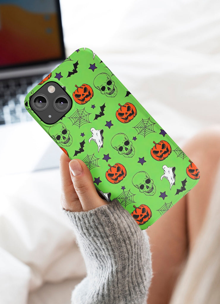 Halloween Spooky Season Green iPhone Case 14 13 12 11 Pro XR, Witchy Hard Tough Protective Cover Case