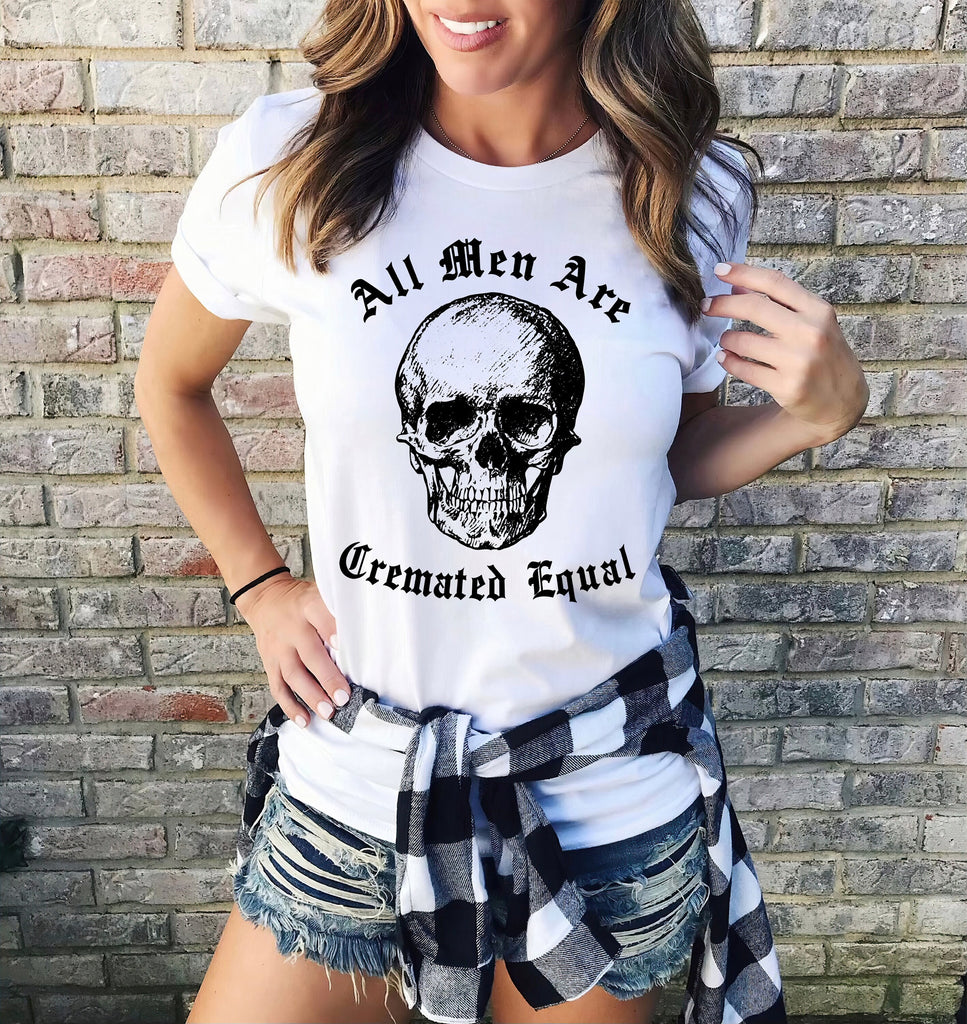 Cremated Equal Skull Halloween Sweatshirt, Funny Gothic Shirt Crewneck Sweater Costume, Spooky Dark Humor Goth Graphic Tee