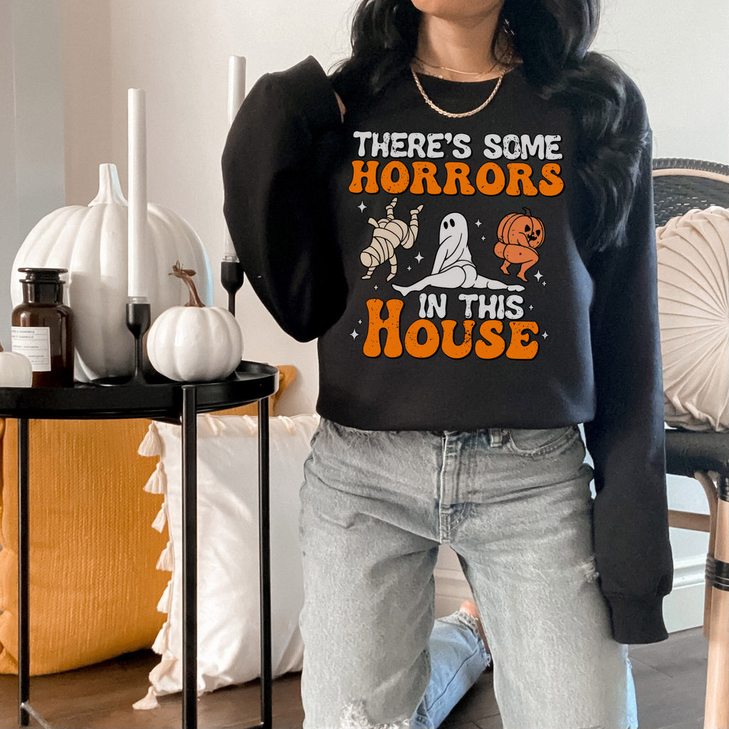 There's Some Horrors In This House Halloween Shirt, Crewneck Sweatshirt Sweater Costume T-shirt, Funny Graphic Tee