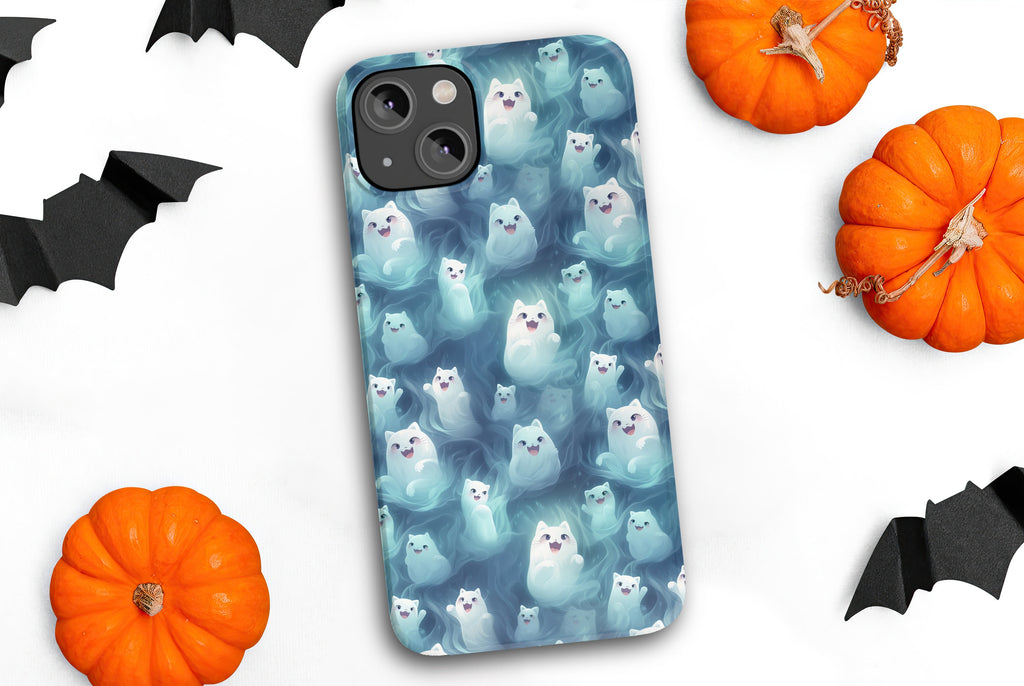 Ghost Cats Halloween iPhone Case 14 13 12 11 Pro XR, Kawaii Cute Hard Tough Cover, Cat Lover Gift