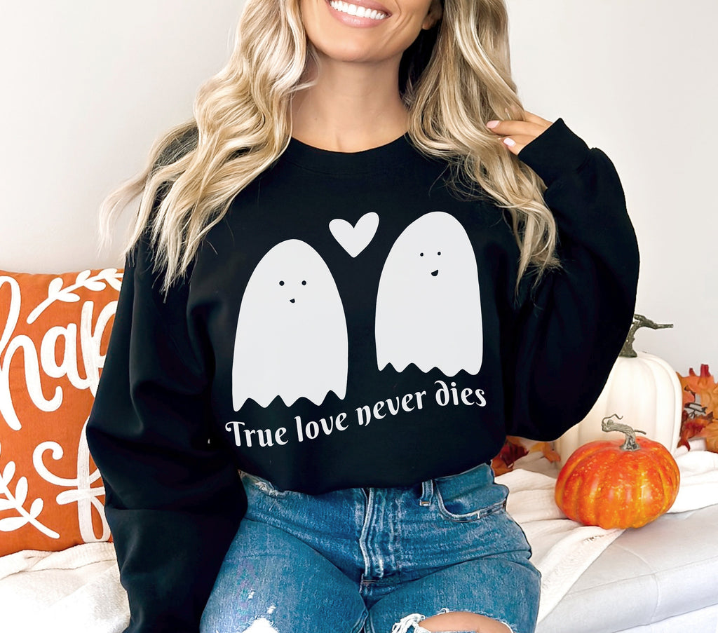 Romantic Ghosts Halloween Shirt, Crewneck Sweatshirt Sweater Costume, True Love Never Dies Graphic Tee