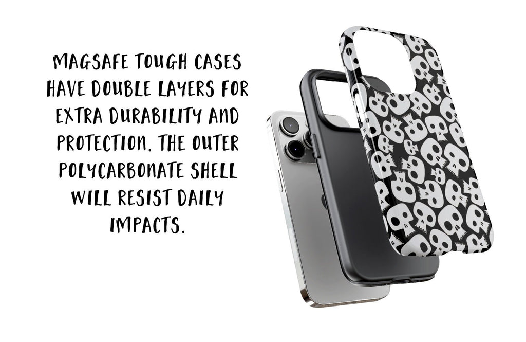 Halloween Spooky Skeleton Skulls iPhone Case 14 13 12 11 Pro XR, Seasonal Goth Hard Tough Cover