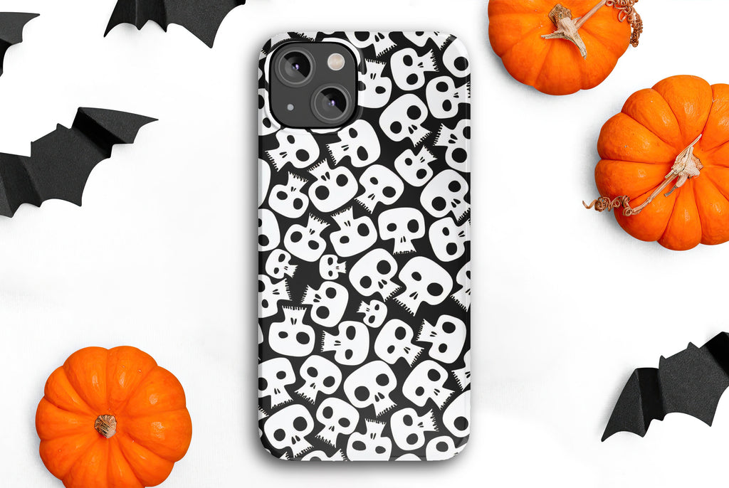 Halloween Spooky Skeleton Skulls iPhone Case 14 13 12 11 Pro XR, Seasonal Goth Hard Tough Cover