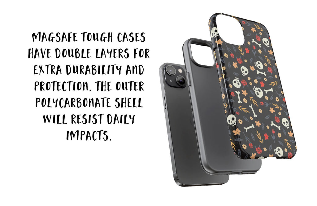 Halloween Spooky Season Floral iPhone Case 14 13 12 11 Pro XR, Witchy Hard Tough Protective Cover Case