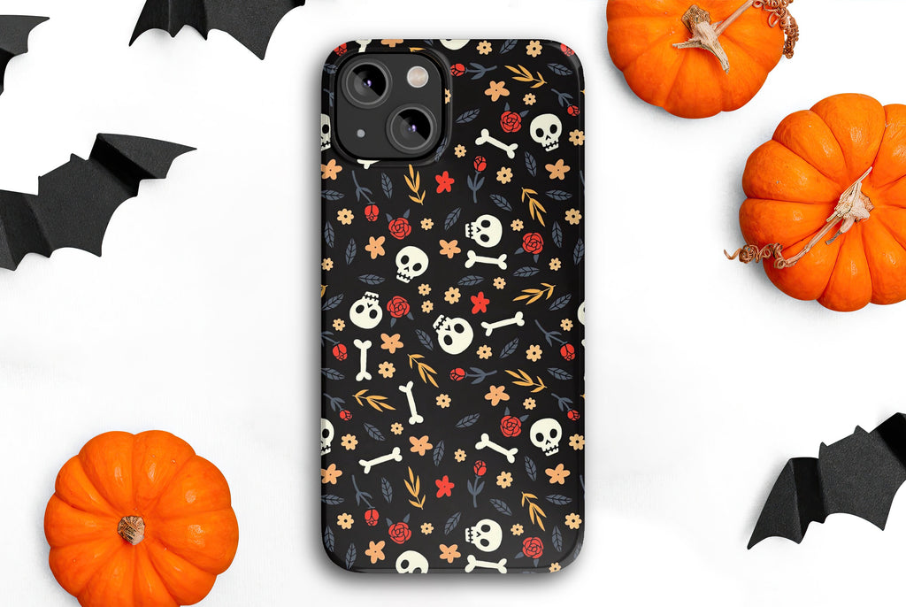 Halloween Spooky Season Floral iPhone Case 14 13 12 11 Pro XR, Witchy Hard Tough Protective Cover Case