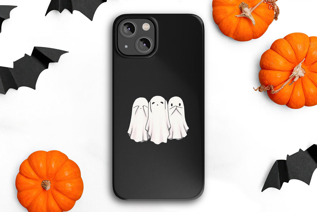 Halloween Kawaii Ghost iPhone Case 14 13 12 11 Pro XR, Spooky Cute Hard Protective Cover Case, See No Evil