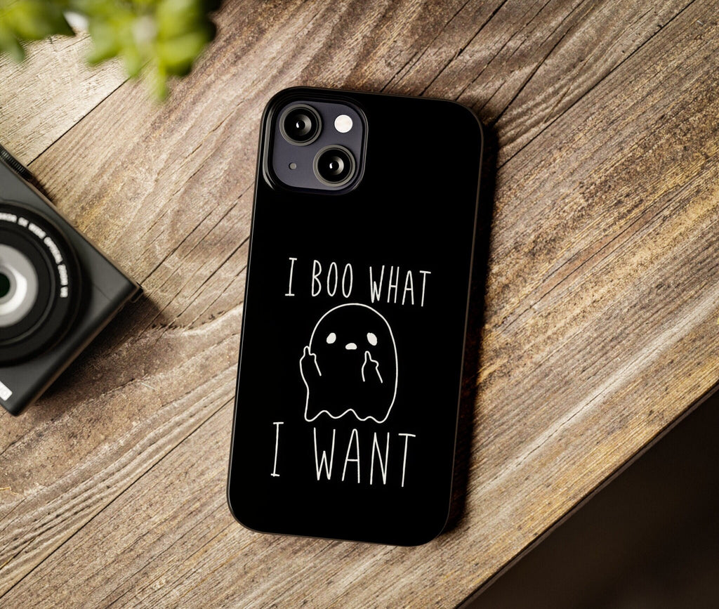 Funny Halloween Ghost iPhone Case 14 13 12 11 Pro XR, Spooky Cute Kawaii Hard Protective Cover Case, I Boo What I Want!