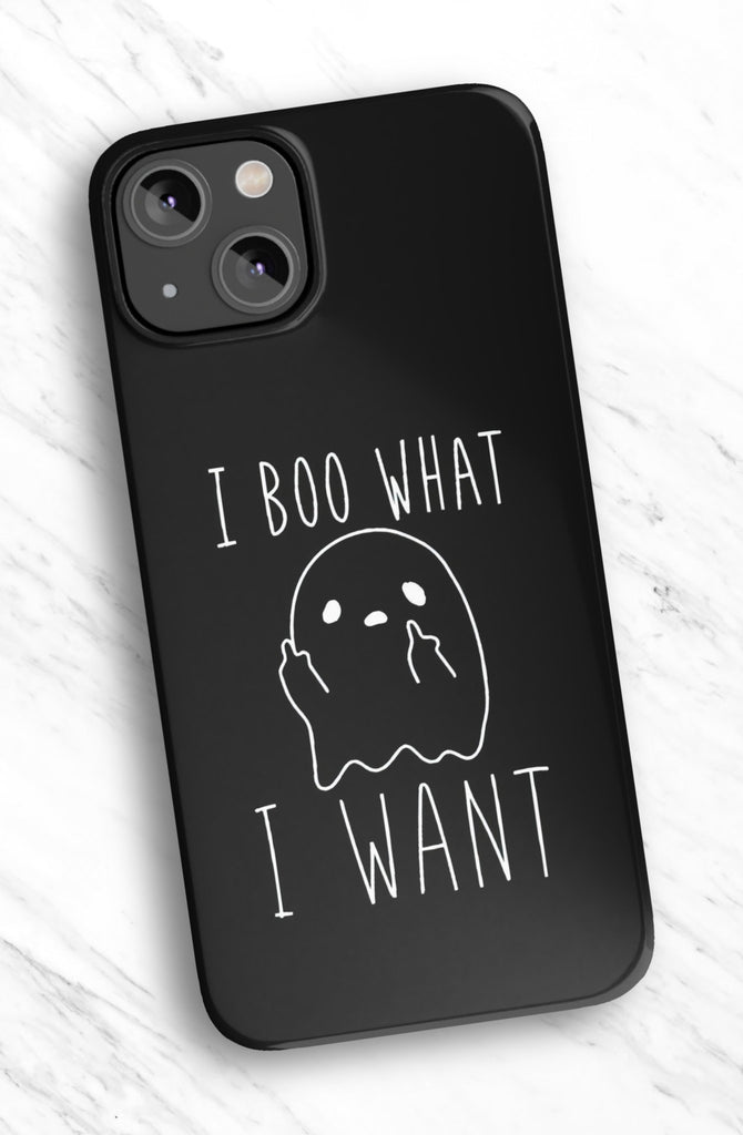 Funny Halloween Ghost iPhone Case 14 13 12 11 Pro XR, Spooky Cute Kawaii Hard Protective Cover Case, I Boo What I Want!