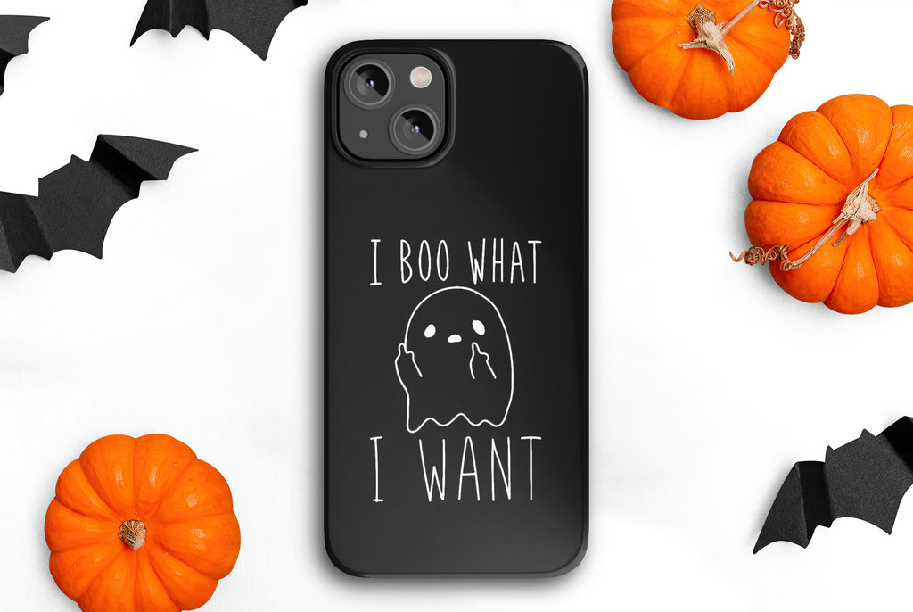 Funny Halloween Ghost iPhone Case 14 13 12 11 Pro XR, Spooky Cute Kawaii Hard Protective Cover Case, I Boo What I Want!