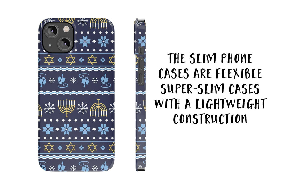 Jewish Hanukkah iPhone Case 14 13 12 11 Pro XR, Star of David Menorah Dreidel Protective Cover Case