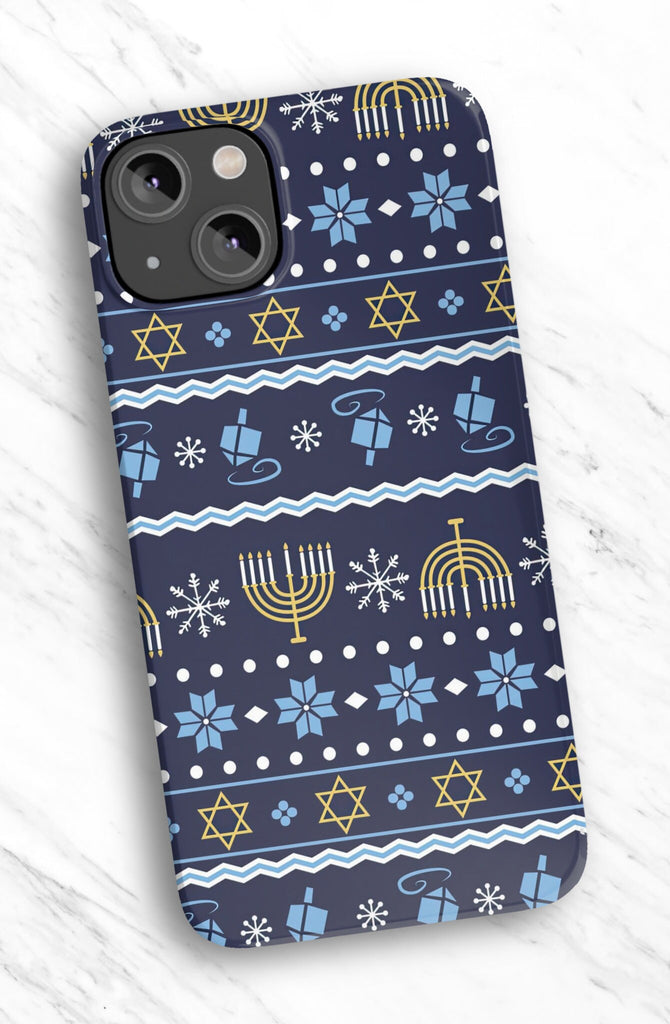 Jewish Hanukkah iPhone Case 14 13 12 11 Pro XR, Star of David Menorah Dreidel Protective Cover Case