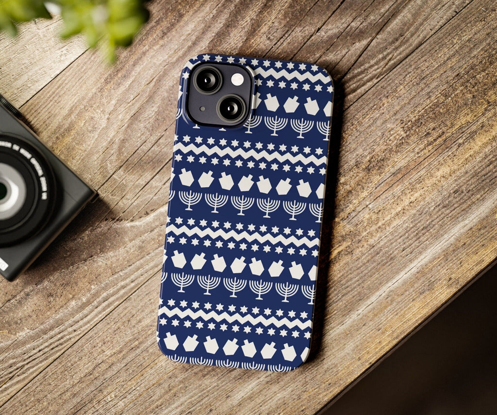 Jewish Hanukkah iPhone Case 14 13 12 11 Pro XR, Star of David Menorah Dreidel Protective Cover Case