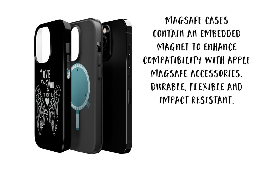 Halloween Romantic Skeleton iPhone Case 14 13 12 11 Pro XR, Love You to Death Gothic Romance Hard Tough Cover