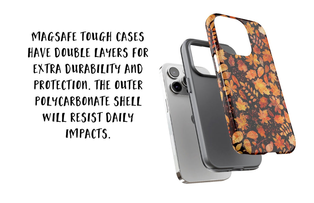 Floral Autumn Fall iPhone Case 14 13 12 11 Pro XR, Cute Fall Leaves Hard Tough Protective Cover Case