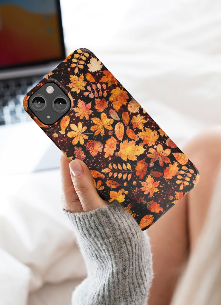 Floral Autumn Fall iPhone Case 14 13 12 11 Pro XR, Cute Fall Leaves Hard Tough Protective Cover Case