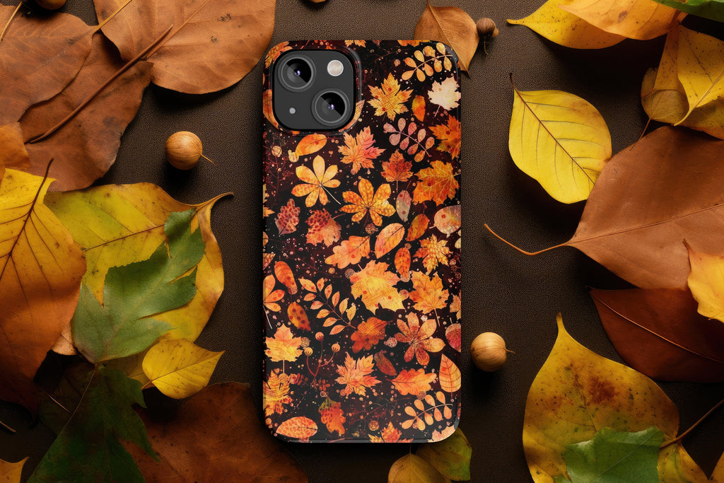 Floral Autumn Fall iPhone Case 14 13 12 11 Pro XR, Cute Fall Leaves Hard Tough Protective Cover Case