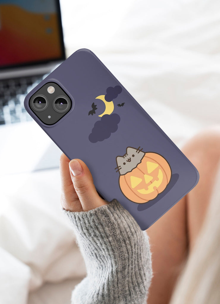 Halloween Kawaii Cat Pumpkin iPhone Case 14 13 12 11 Pro XR, Spooky Cute Hard Protective Cover Case