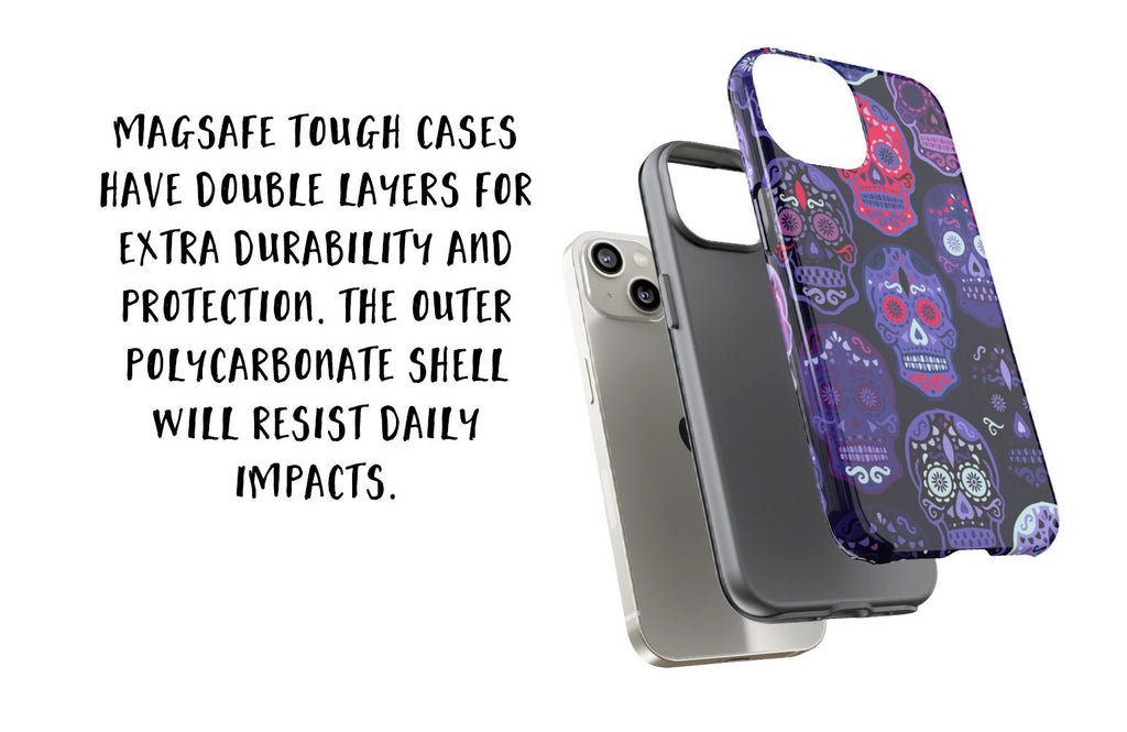 Day of the Dead Sugar Skull iPhone Case 14 13 12 11 Pro XR, Día de los Muertos Calavera Hard Tough Cover, Mexican Folk Art Gift