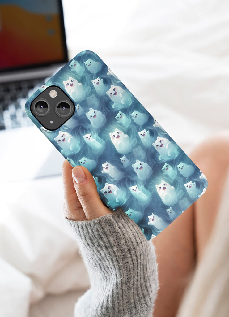Ghost Cats Halloween iPhone Case 14 13 12 11 Pro XR, Kawaii Cute Hard Tough Cover, Cat Lover Gift